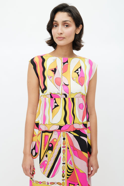 Emilio Pucci Cream & Multicolour Abstract Dress