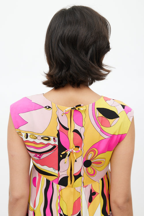 Emilio Pucci Cream & Multicolour Abstract Dress