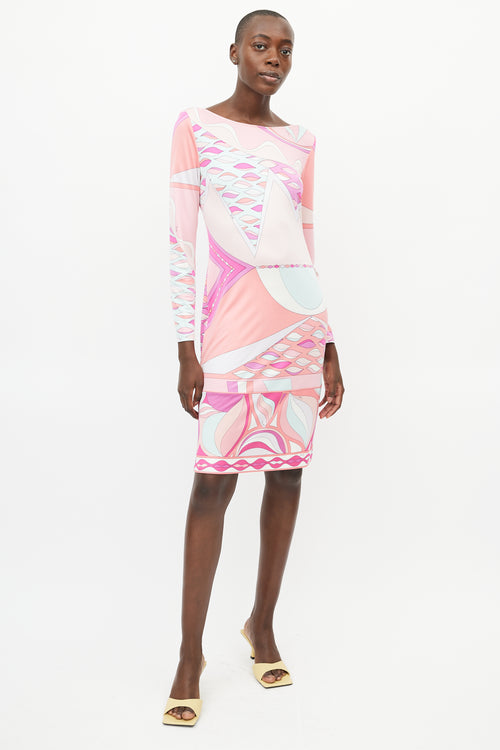 Emilio Pucci Pink & Multicolour Silk Abstract Print Dress