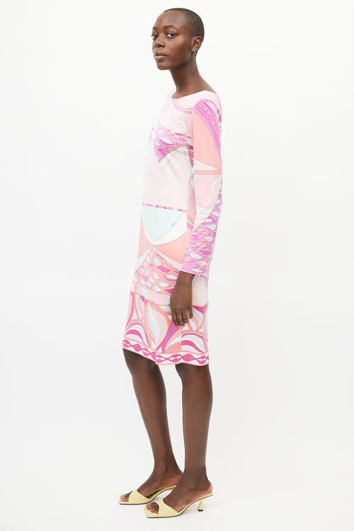 Emilio Pucci Pink & Multicolour Silk Abstract Print Dress