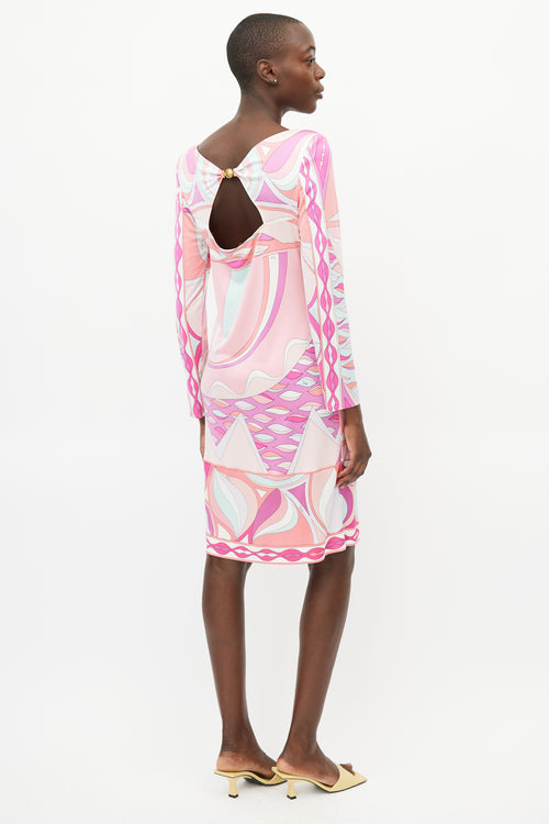 Emilio Pucci Pink & Multicolour Silk Abstract Print Dress