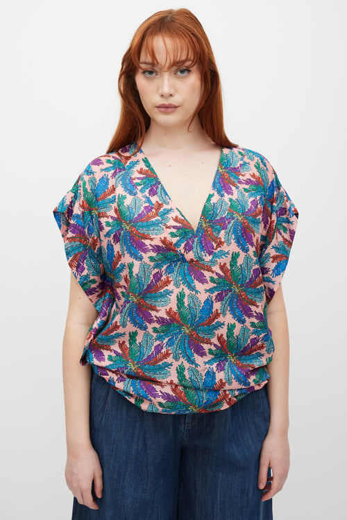 Emilio Pucci Pink & Multicolour Silk Drawstring Floral Top