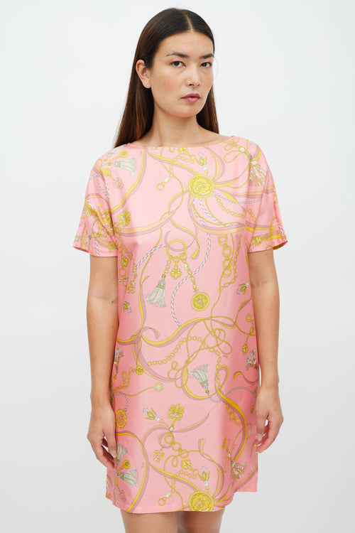 Emilio Pucci Pink & Yellow Silk Chain Pattern Dress