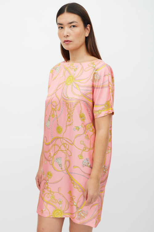 Emilio Pucci Pink & Yellow Silk Chain Pattern Dress