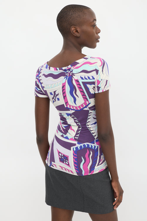 Emilio Pucci Purple & Multicolour Printed V-Neck T-Shirt