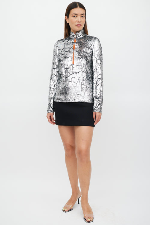 Emilio Pucci Silver & Orange Metallic Tinsel Top