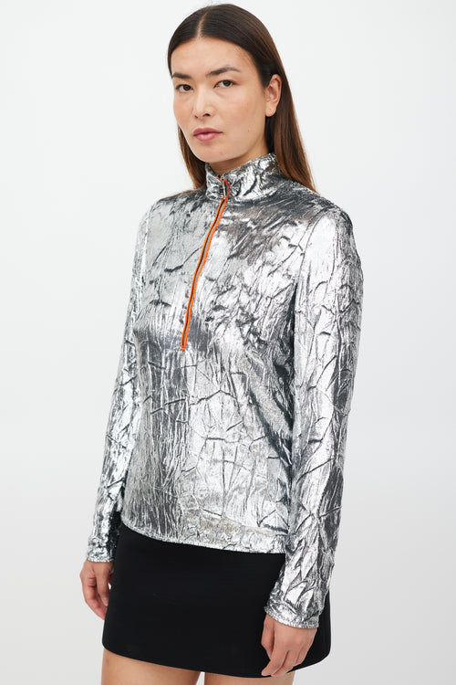 Emilio Pucci Silver & Orange Metallic Tinsel Top