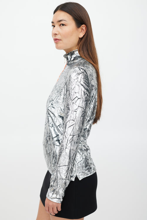Emilio Pucci Silver & Orange Metallic Tinsel Top