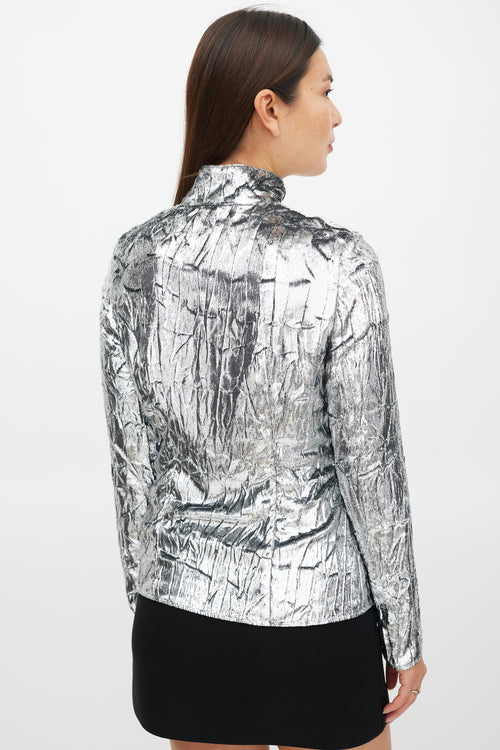 Emilio Pucci Silver & Orange Metallic Tinsel Top
