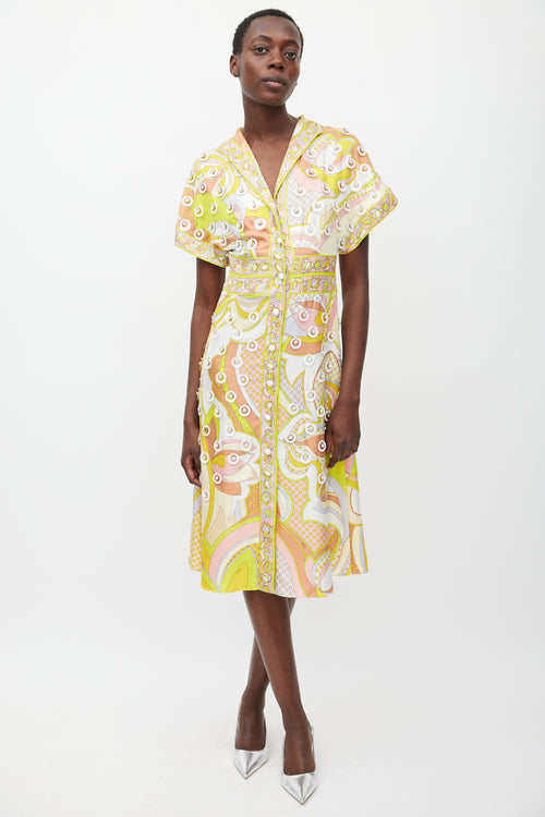 Emilio Pucci Yellow & Multicolour Printed Embellished Dress