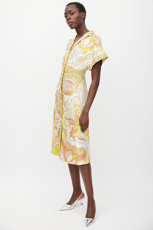 Emilio Pucci Yellow & Multicolour Printed Embellished Dress