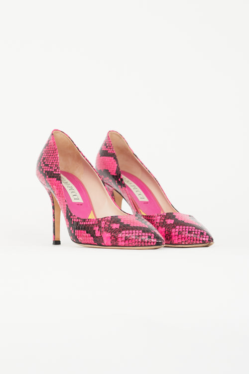 Emilio Pucci Hot Pink & Black Embossed Textured Pump