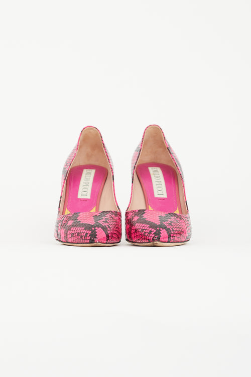 Emilio Pucci Hot Pink & Black Embossed Textured Pump