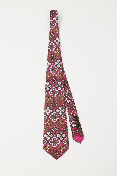 Emilio Pucci Purple & Multicolour Geometric Floral Tie