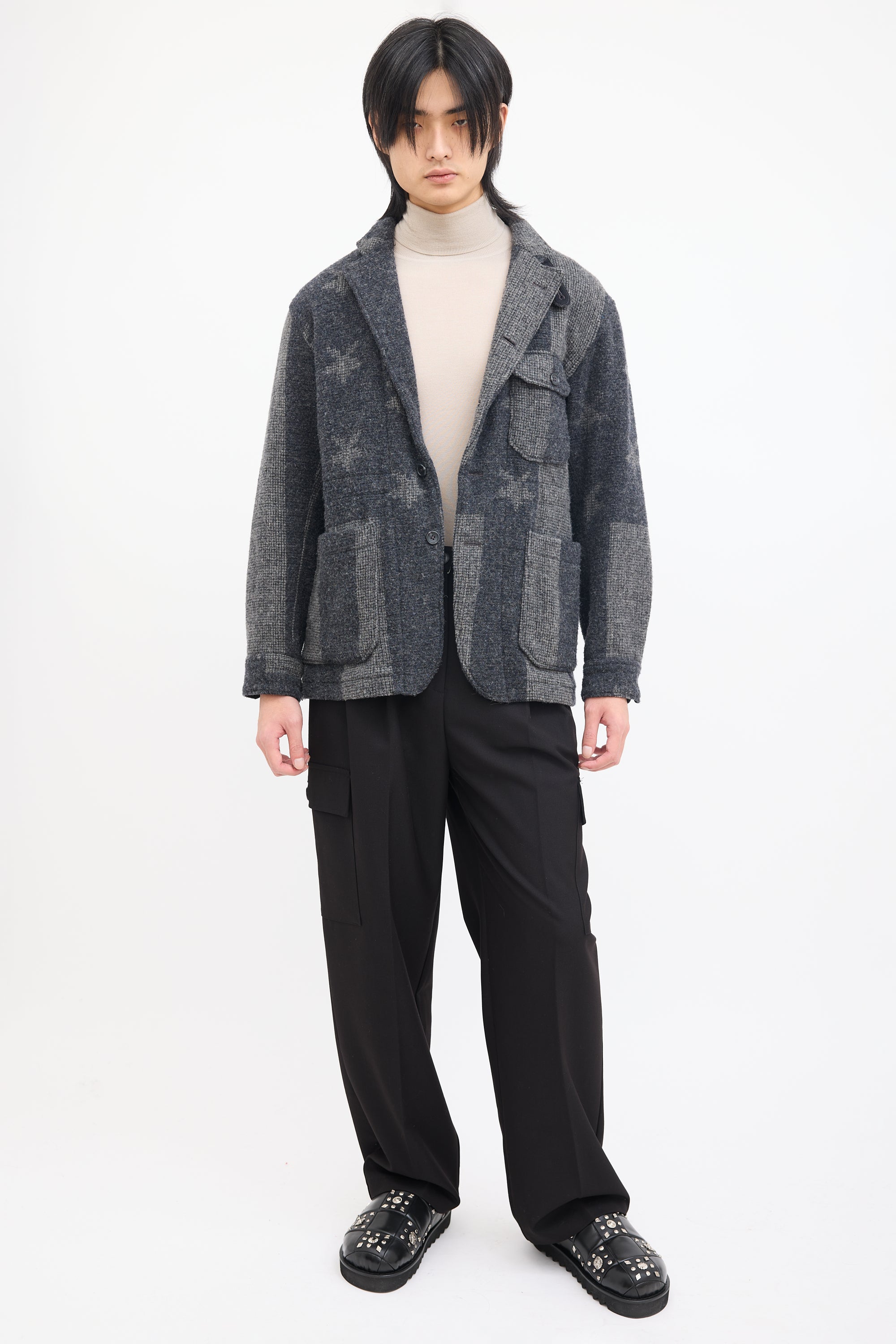 Engineered Garments Grey Wool Star & Striped Jacket