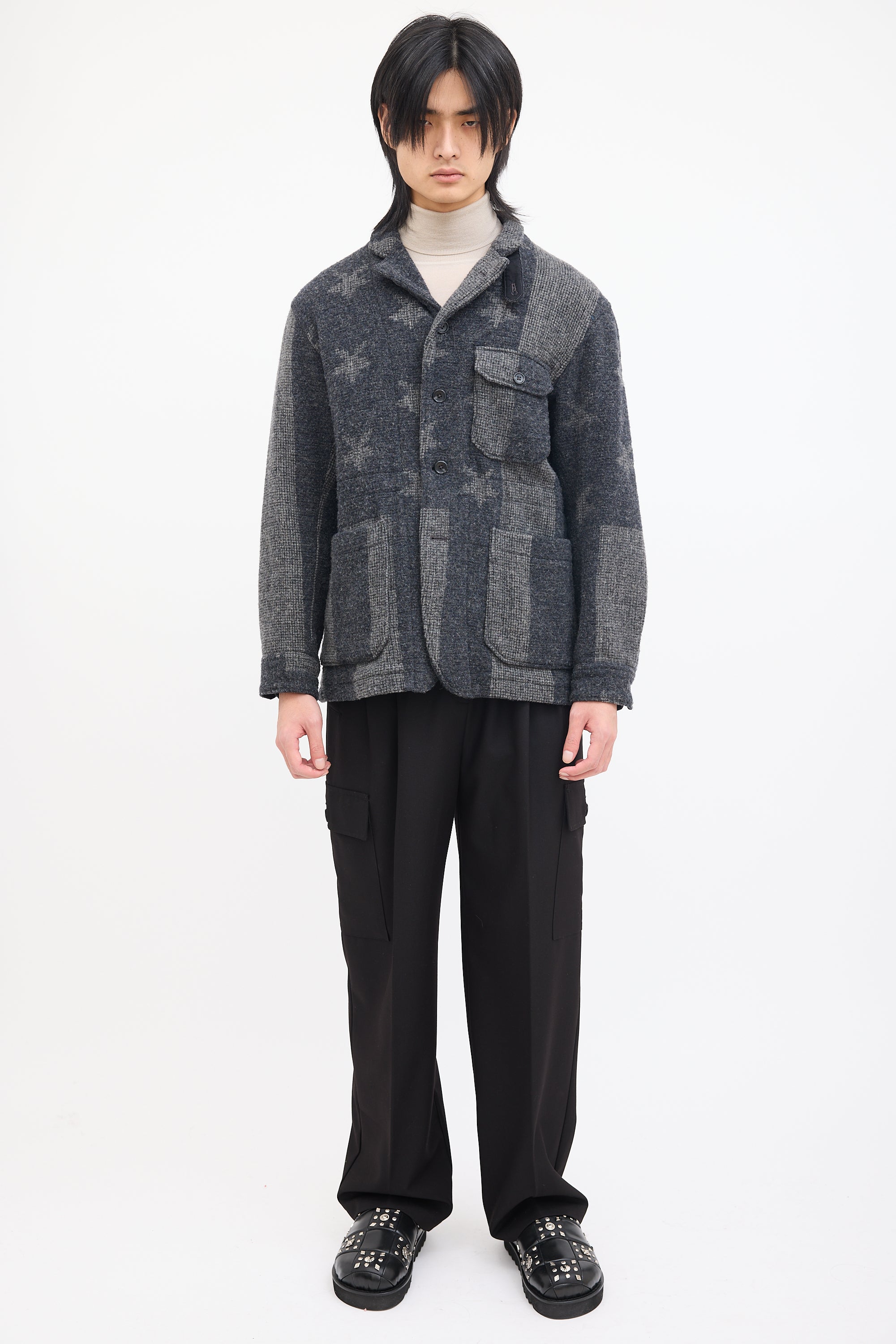 Engineered Garments Grey Wool Star & Striped Jacket