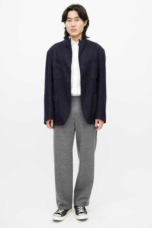 Engineered Garments Navy & White Wool Striped Blazer