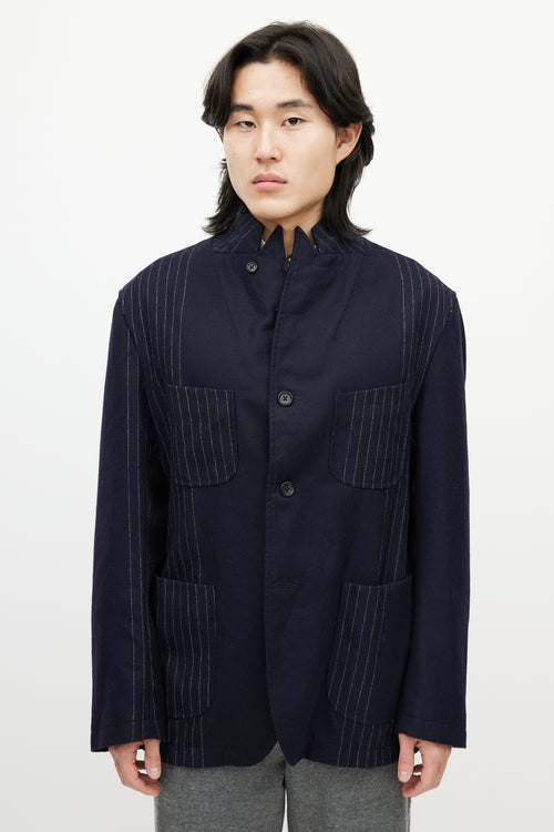 Engineered Garments Navy & White Wool Striped Blazer