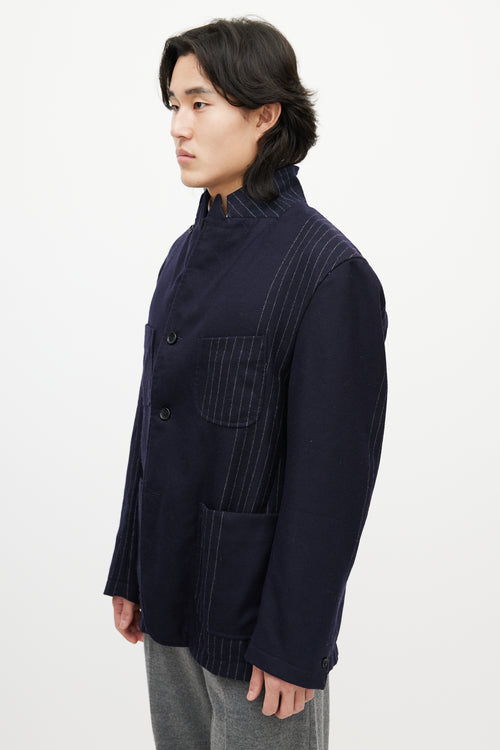 Engineered Garments Navy & White Wool Striped Blazer