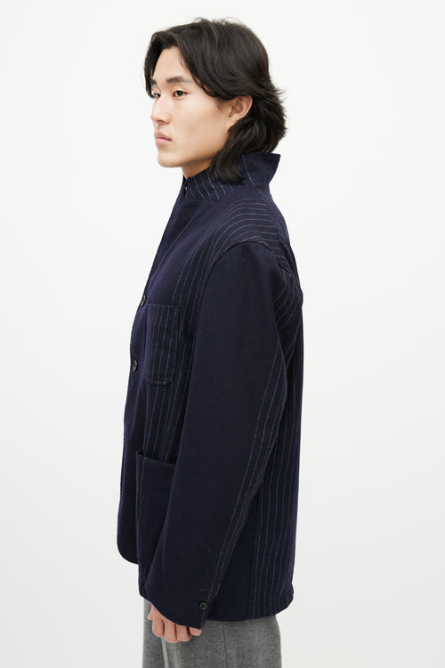 Engineered Garments Navy & White Wool Striped Blazer
