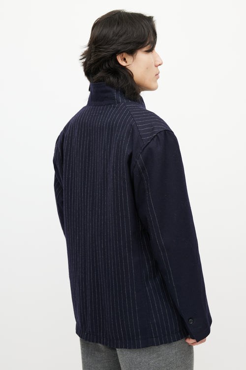 Engineered Garments Navy & White Wool Striped Blazer