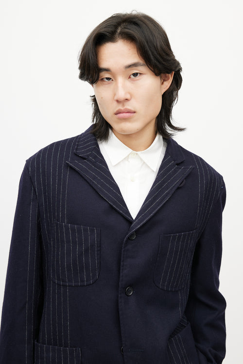 Engineered Garments Navy & White Wool Striped Blazer