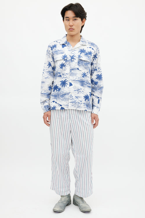 Engineered Garments White & Blue Floral Shirt