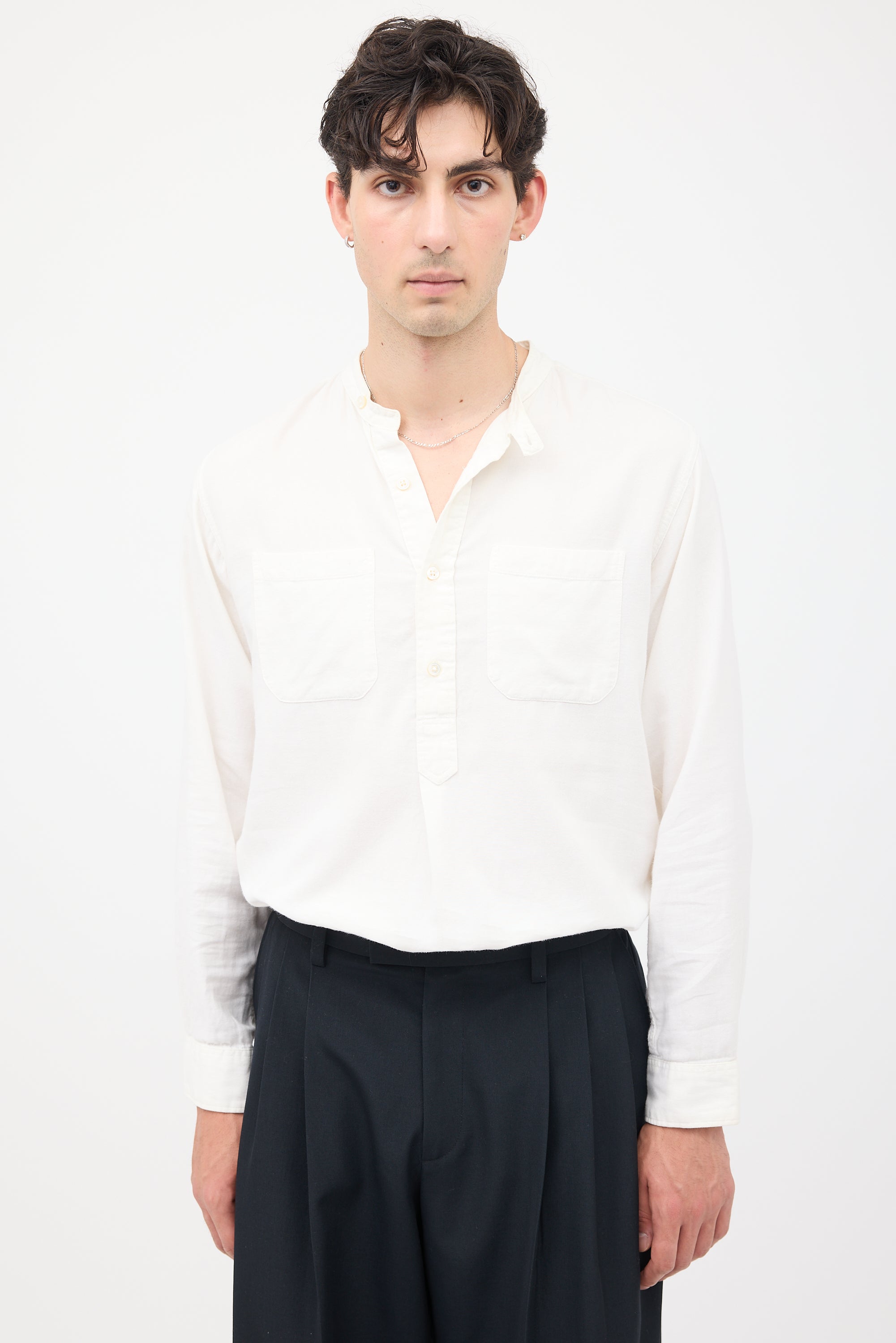 Engineered Garments White Stand Collar Long Shirt