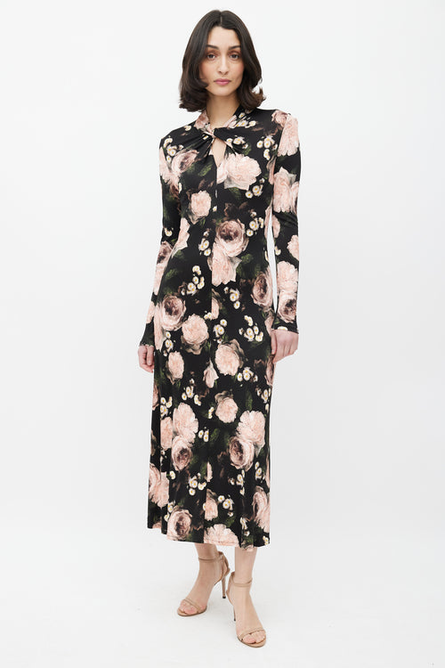 Erdem Black & Multicolour Floral Jersey Maxi Dress