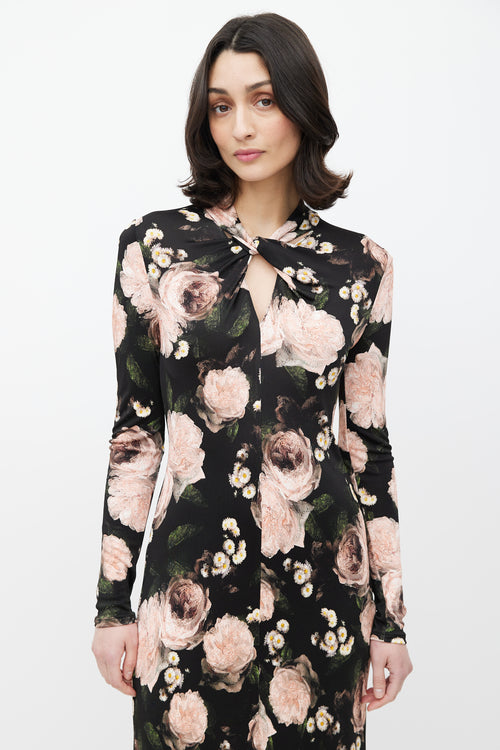 Erdem Black & Multicolour Floral Jersey Maxi Dress