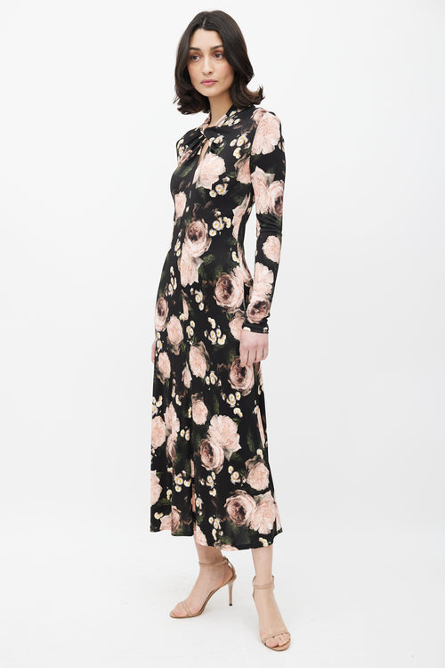 Erdem Black & Multicolour Floral Jersey Maxi Dress