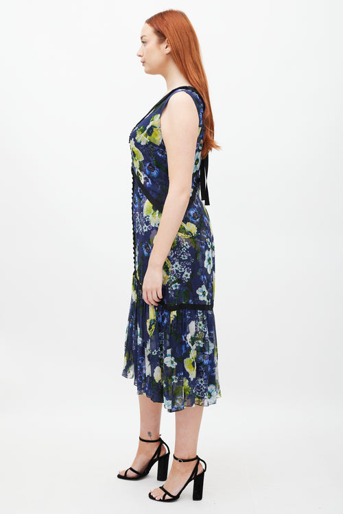 Erdem Navy & Multicolour Silk Floral Makayla Dress