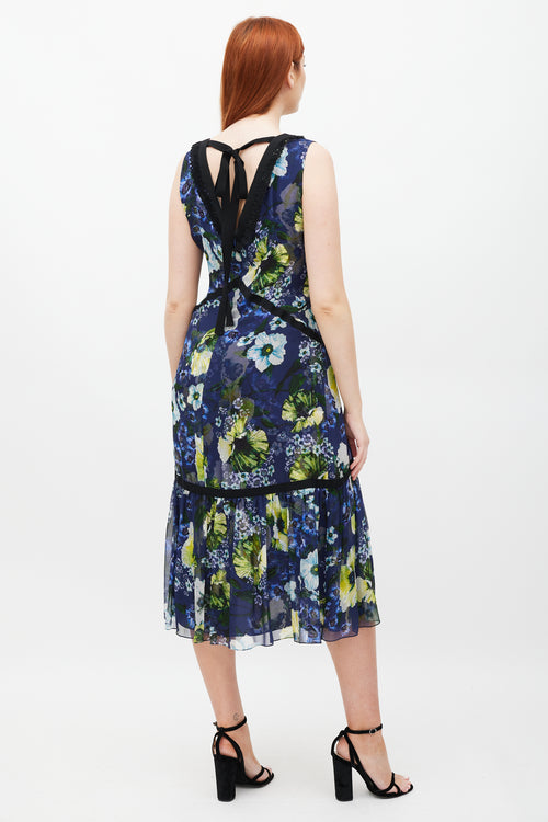 Erdem Navy & Multicolour Silk Floral Makayla Dress