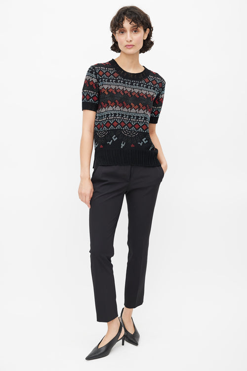 Ermanno Scervino Black & Multicolour Geometric Rhinestone Knit Top