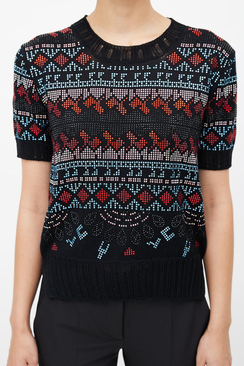 Ermanno Scervino Black & Multicolour Geometric Rhinestone Knit Top