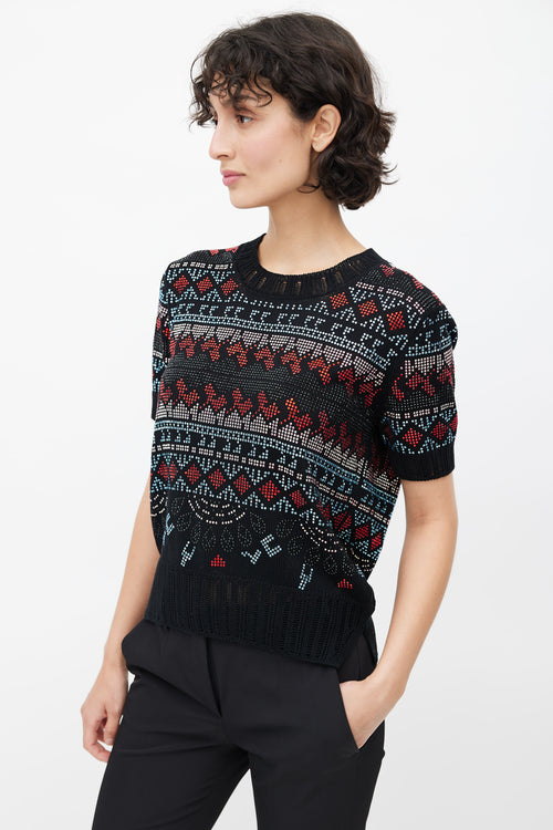 Ermanno Scervino Black & Multicolour Geometric Rhinestone Knit Top