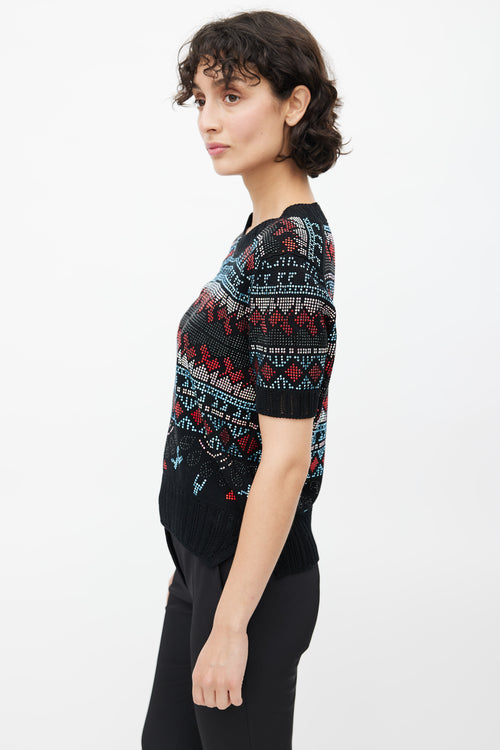 Ermanno Scervino Black & Multicolour Geometric Rhinestone Knit Top