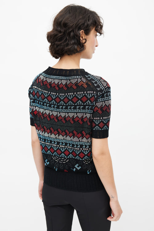 Ermanno Scervino Black & Multicolour Geometric Rhinestone Knit Top