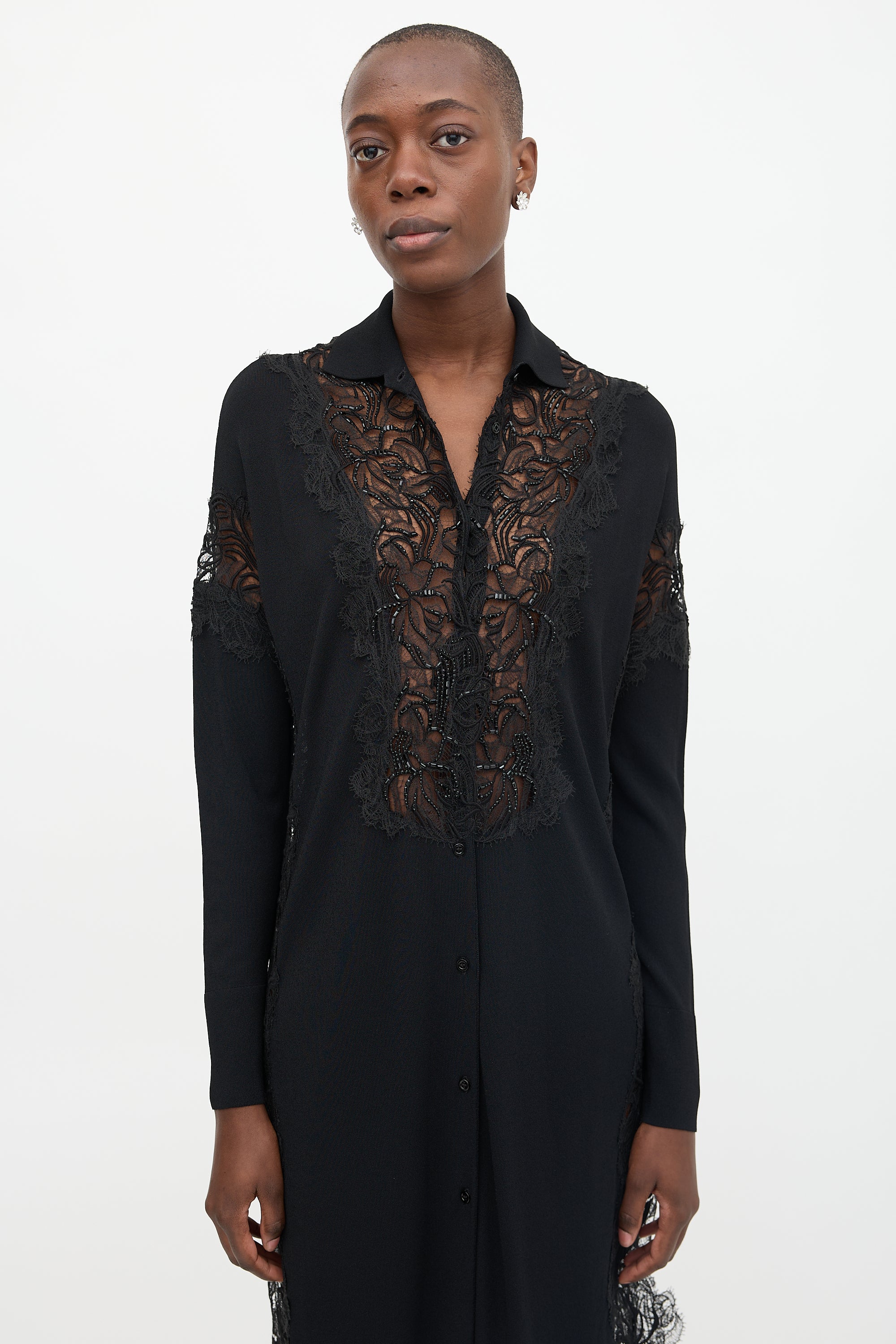 Ermanno Scervino Knit & Lace Embellished Dress