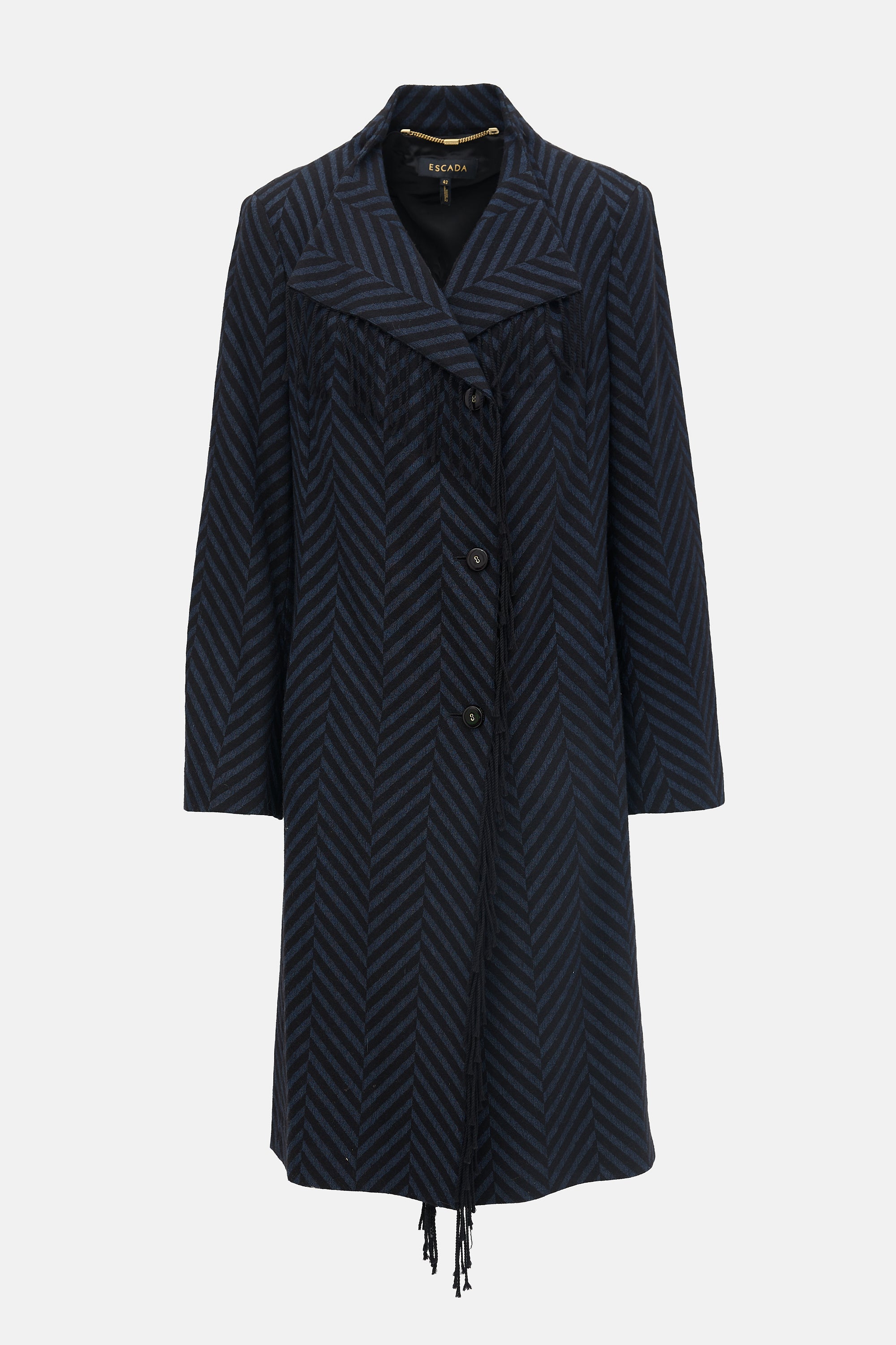Escada Wool Chevron Fringe Coat