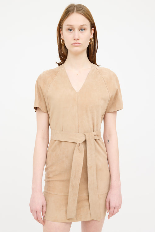 Escada Beige Suede Short Sleeve Dress