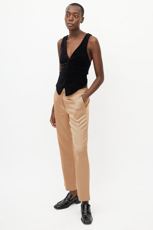 Etro Beige & Black Satin Scale Print Trouser
