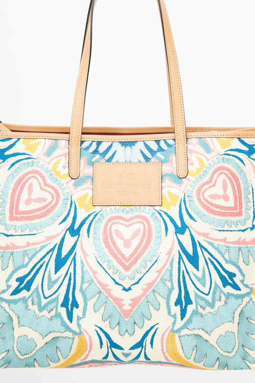 Etro Beige & Multicolour Woven Globetrotter Tote Bag