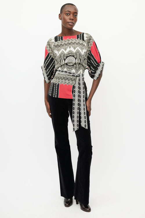 Etro Black & Multi Silk Print Tie Blouse