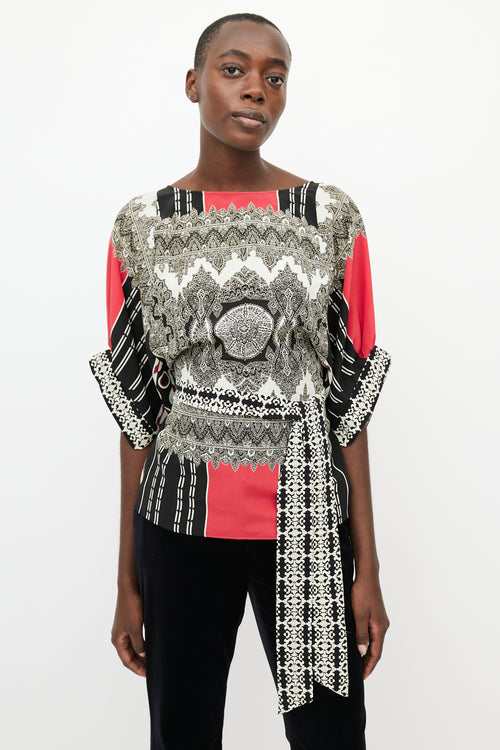 Etro Black & Multi Silk Print Tie Blouse