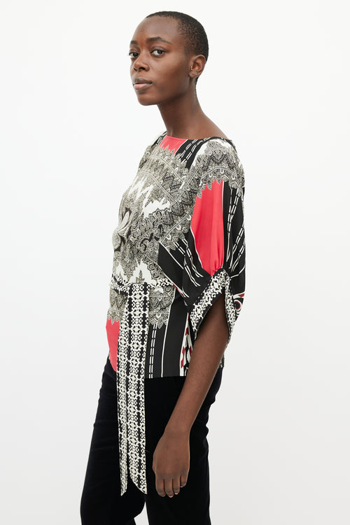 Etro Black & Multi Silk Print Tie Blouse