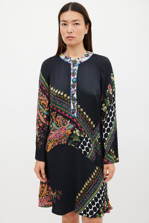 Etro Black & Multicolour Mixed Printed Midi Dress