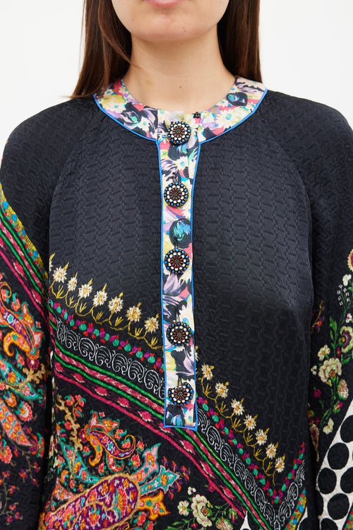 Etro Black & Multicolour Mixed Printed Midi Dress