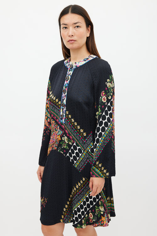 Etro Black & Multicolour Mixed Printed Midi Dress