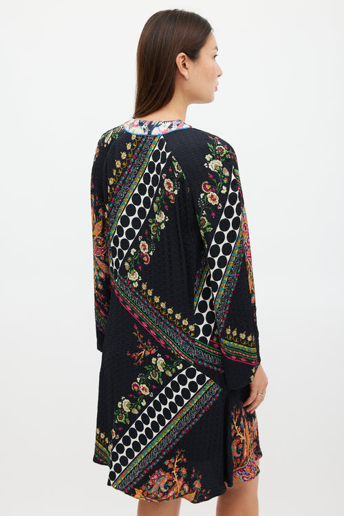 Etro Black & Multicolour Mixed Printed Midi Dress